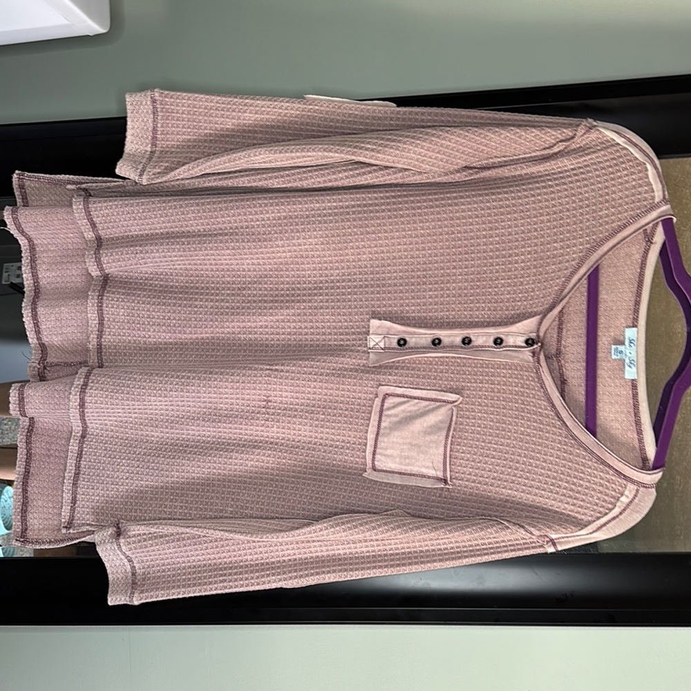 Pink Button-Up Waffle Knit Top